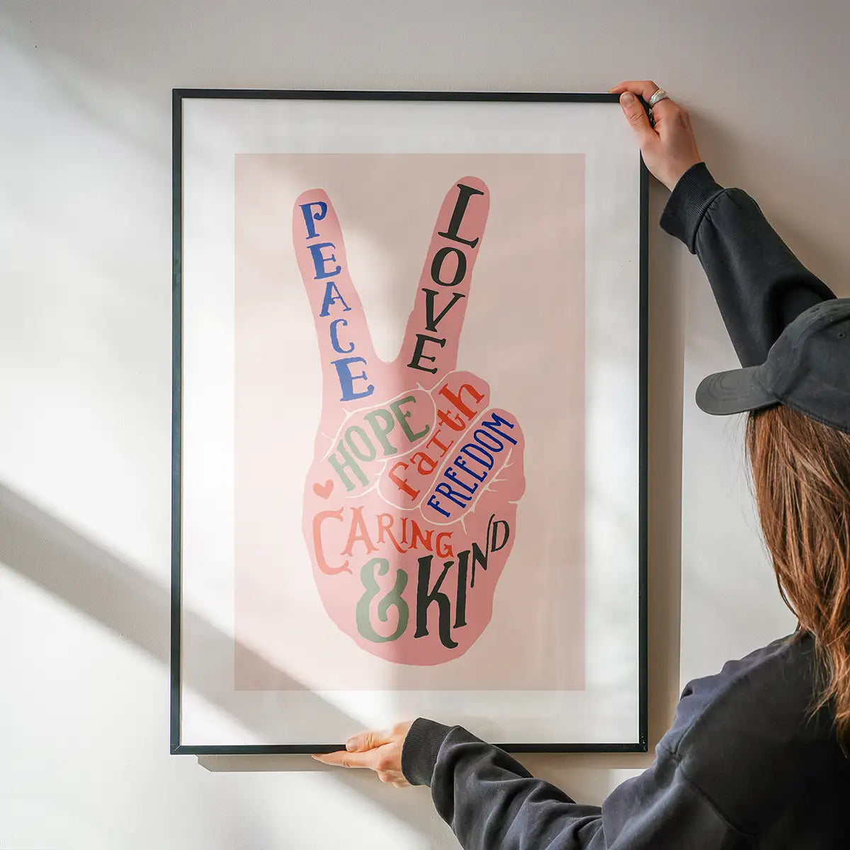 Peace Fingers Typography Block Colour Print