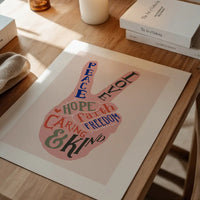 Peace Fingers Typography Block Colour Print