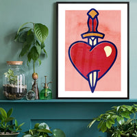 Heart And Dagger Tattoo Style Print