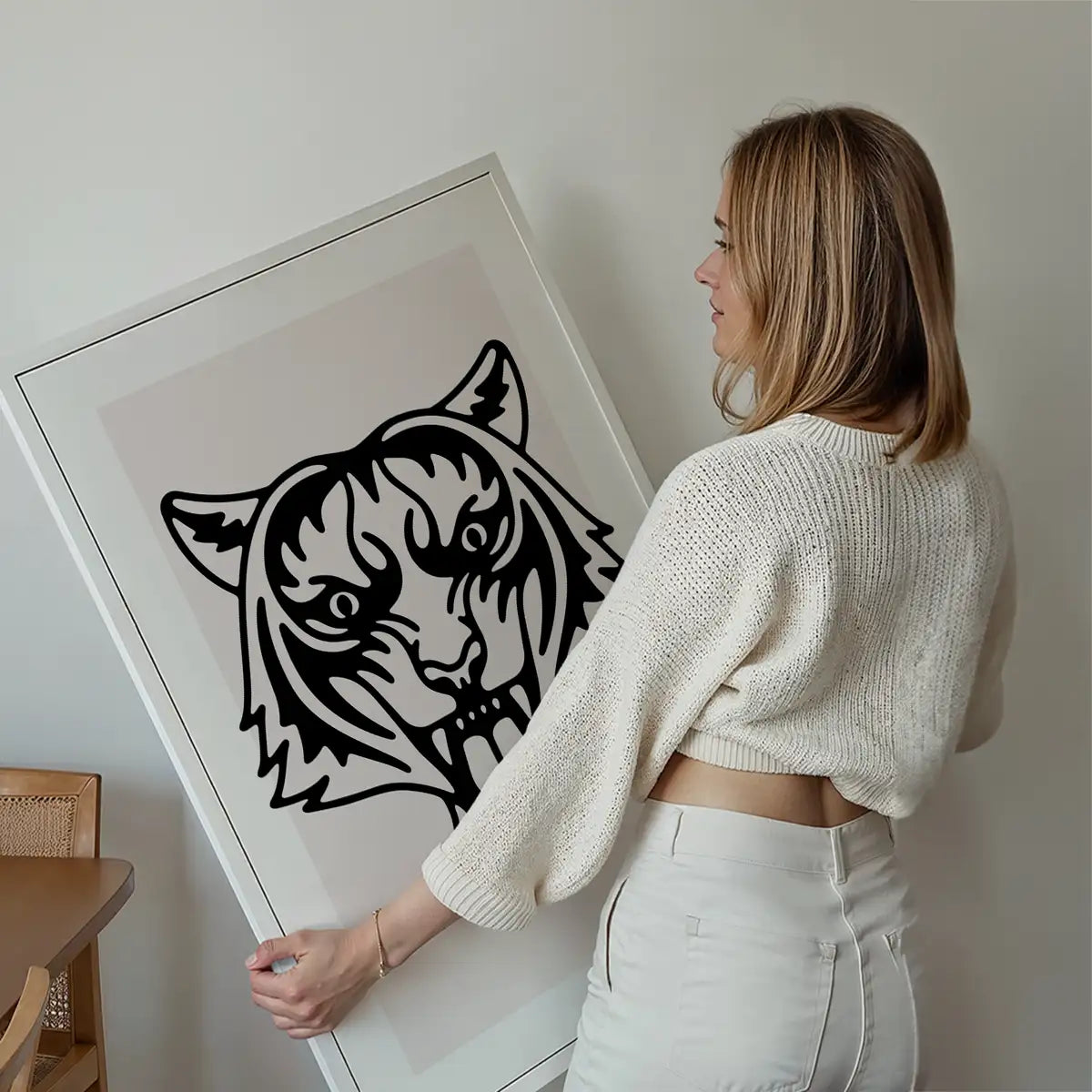 Tiger Animal Black And White Portrait Print