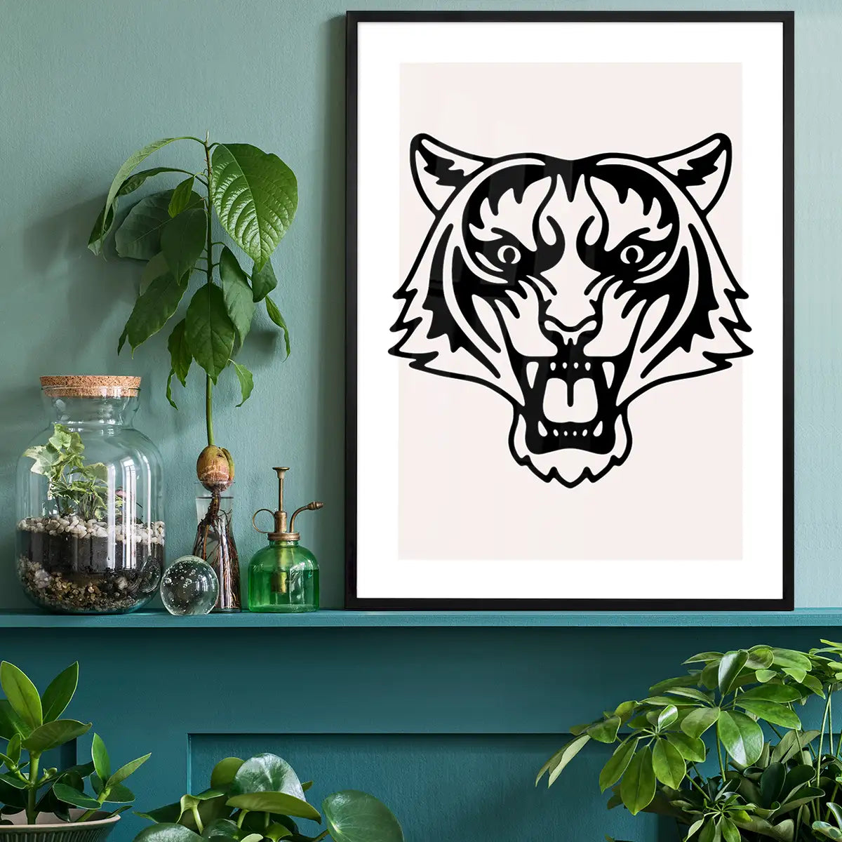 Tiger Animal Black And White Portrait Print