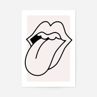 Rock Lips Tongue Black And White Print