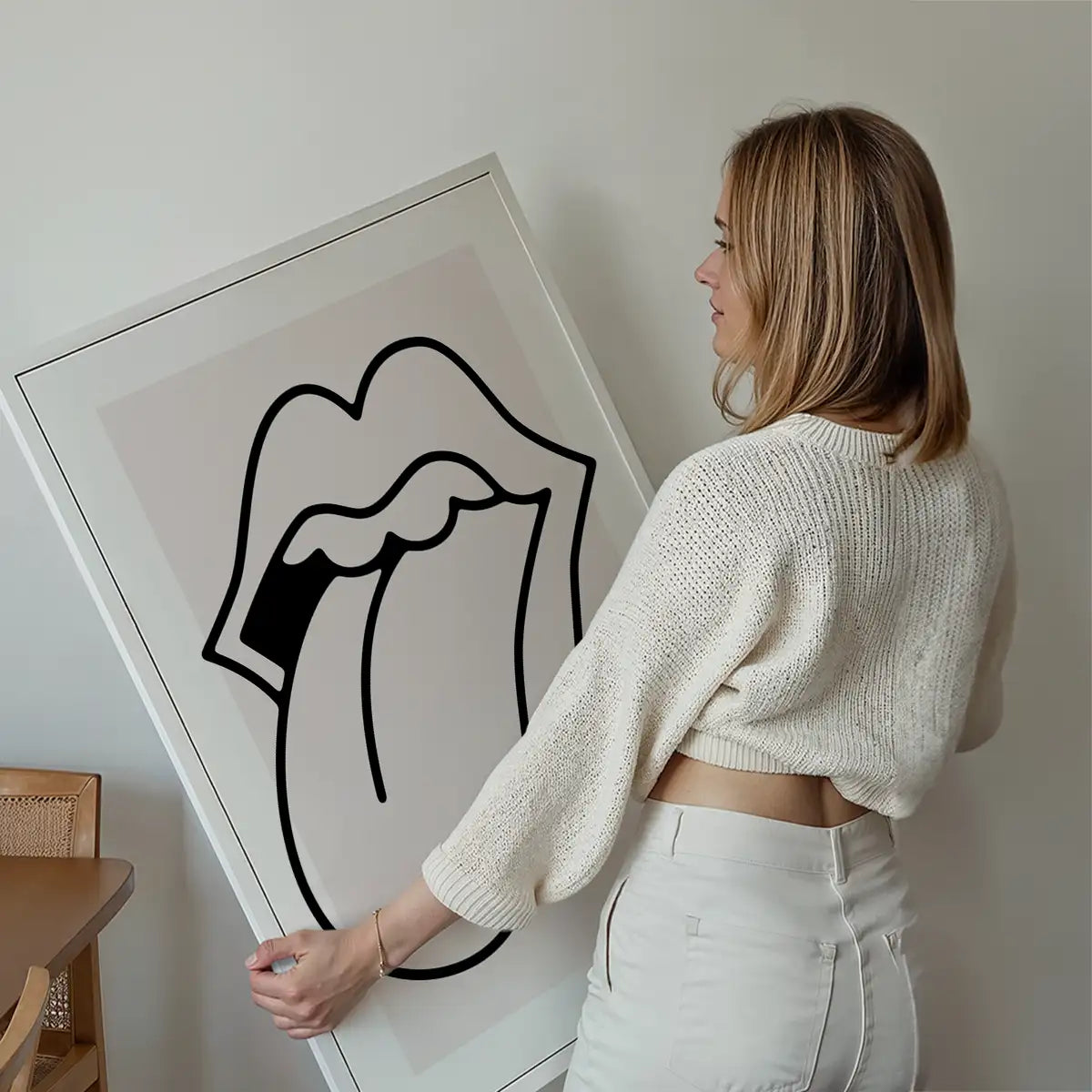 Rock Lips Tongue Black And White Print
