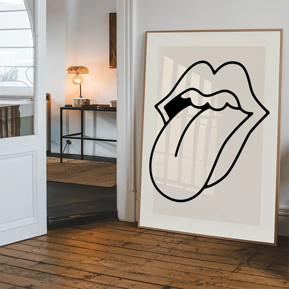 Rock Lips Tongue Black And White Print