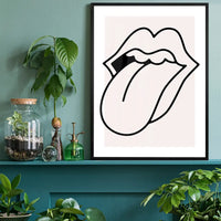 Rock Lips Tongue Black And White Print