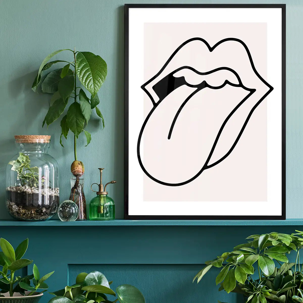 Rock Lips Tongue Black And White Print