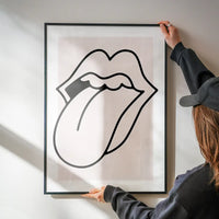 Rock Lips Tongue Black And White Print