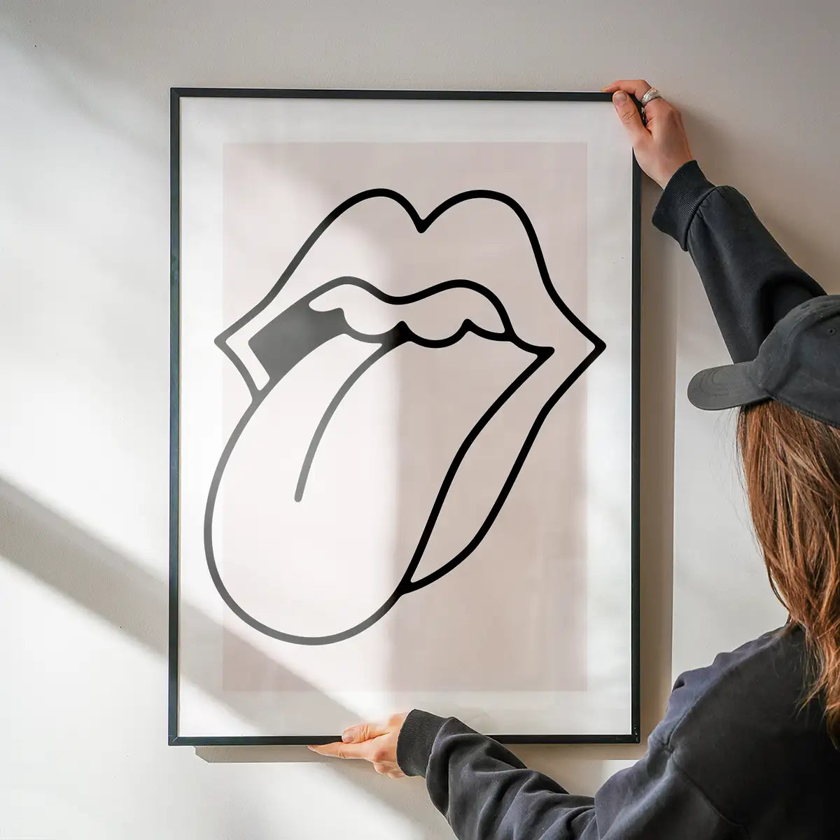 Rock Lips Tongue Black And White Print