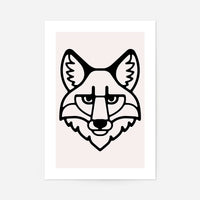 Fox Animal Black And White Portrait Print