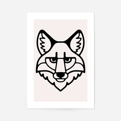 Fox Animal Black And White Portrait Print