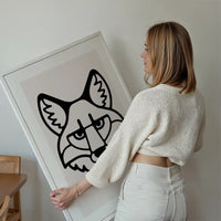 Fox Animal Black And White Portrait Print