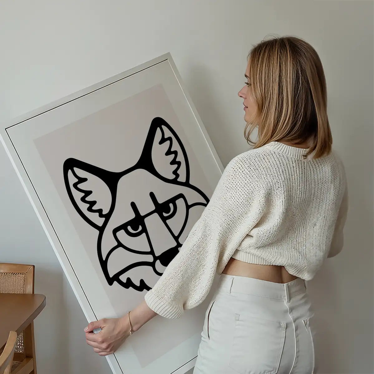 Fox Animal Black And White Portrait Print