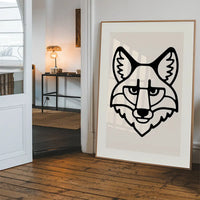 Fox Animal Black And White Portrait Print