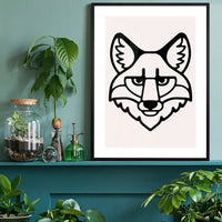 Fox Animal Black And White Portrait Print