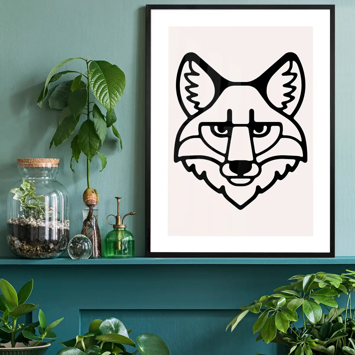 Fox Animal Black And White Portrait Print
