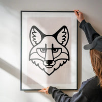Fox Animal Black And White Portrait Print