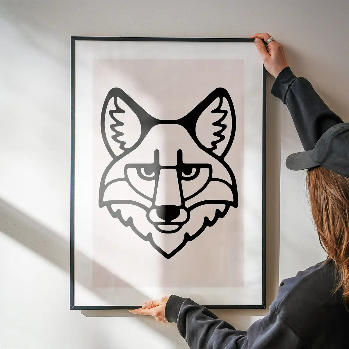 Fox Animal Black And White Portrait Print