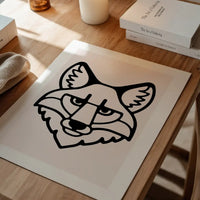 Fox Animal Black And White Portrait Print