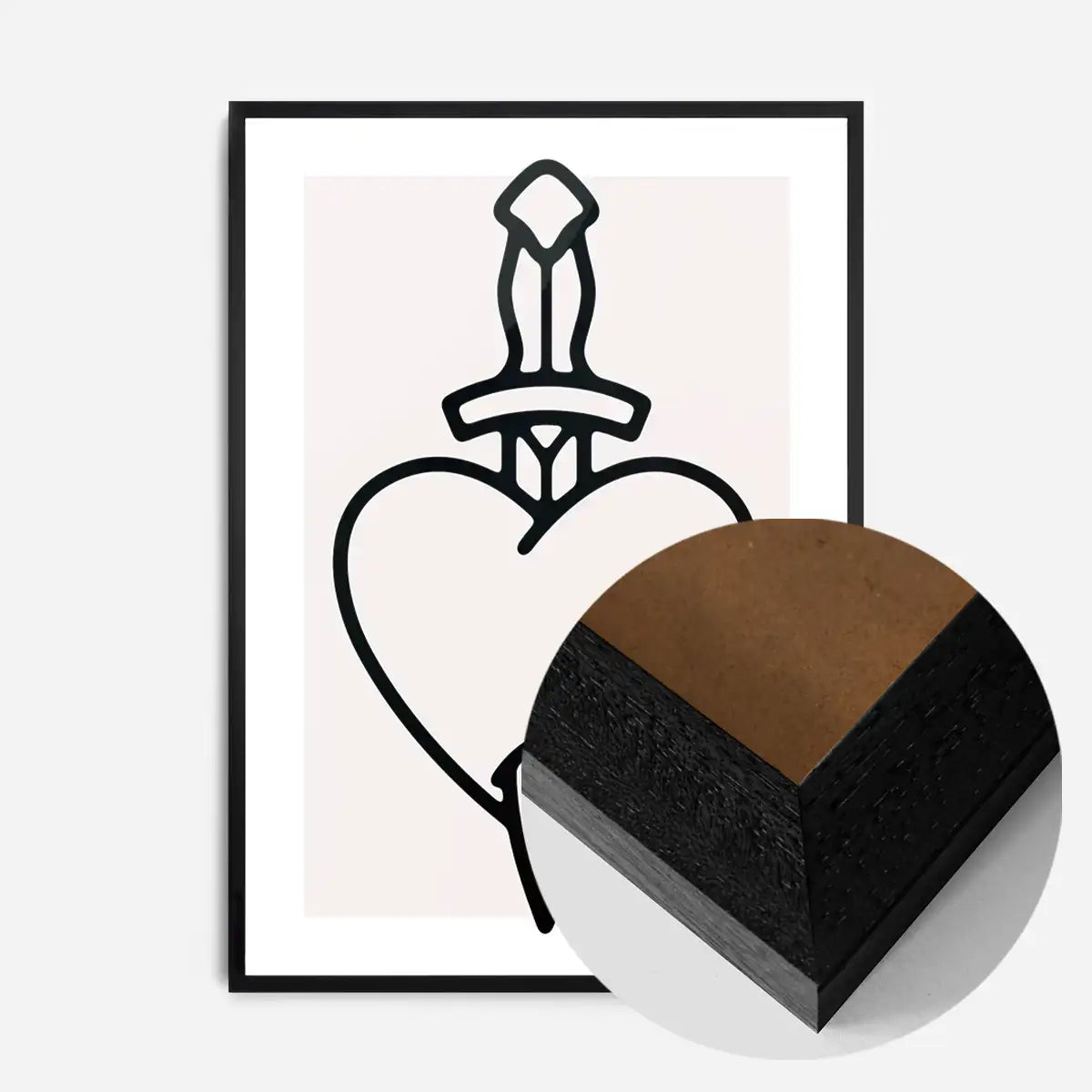 Heart And Dagger Black And White Tattoo Style Print