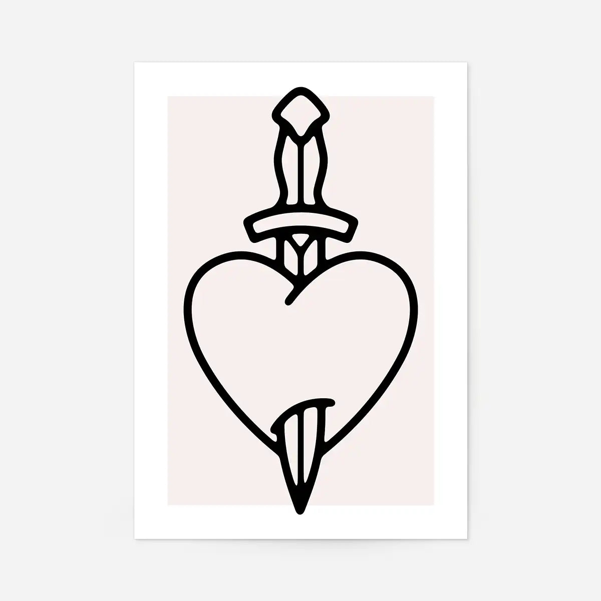 Heart And Dagger Black And White Tattoo Style Print