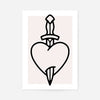 Heart And Dagger Black And White Tattoo Style Print