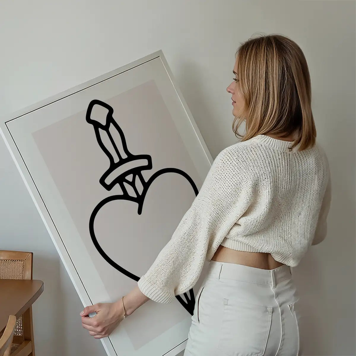 Heart And Dagger Black And White Tattoo Style Print