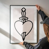 Heart And Dagger Black And White Tattoo Style Print