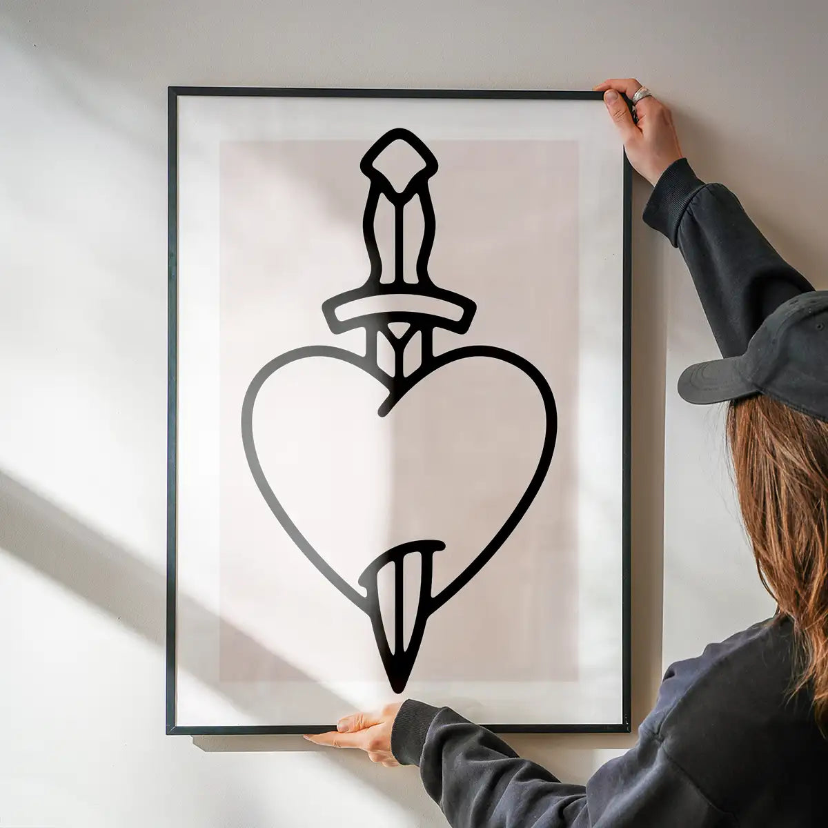 Heart And Dagger Black And White Tattoo Style Print