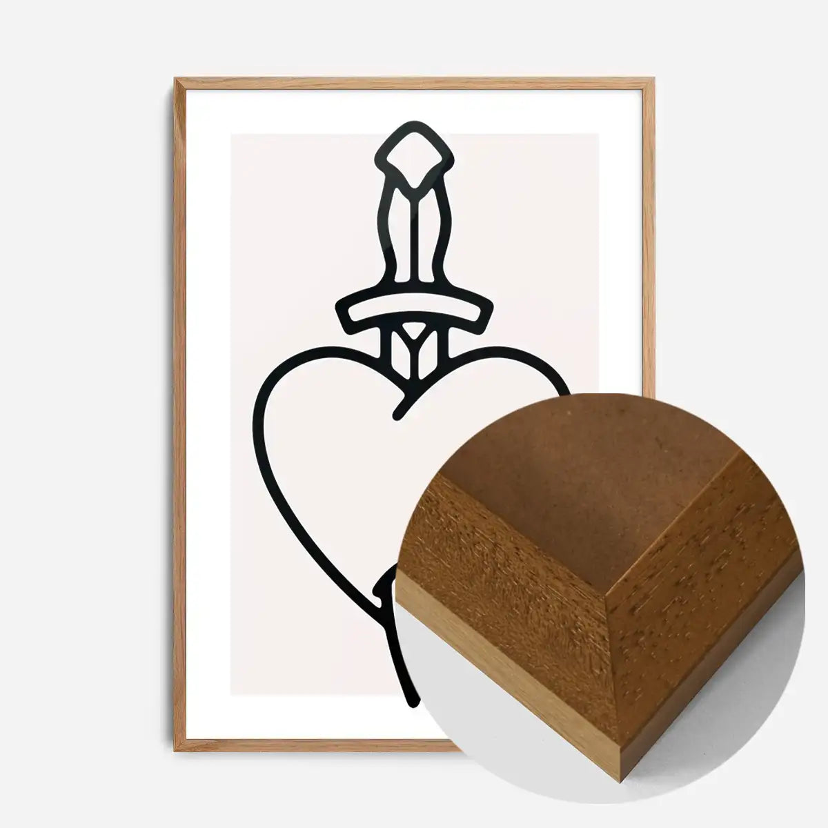 Heart And Dagger Black And White Tattoo Style Print