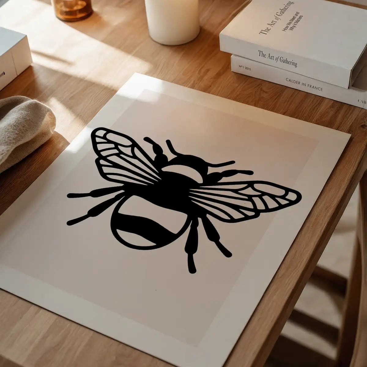Bee Black And White Illustration Print