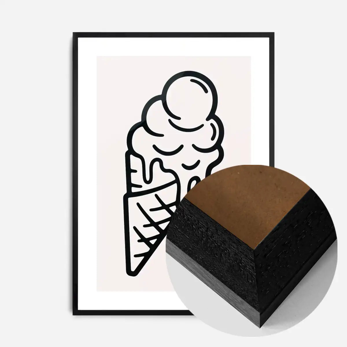 Ice Cream Black And White Illustration Print