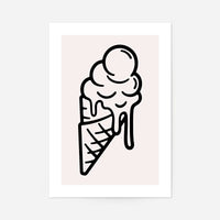 Ice Cream Black And White Illustration Print