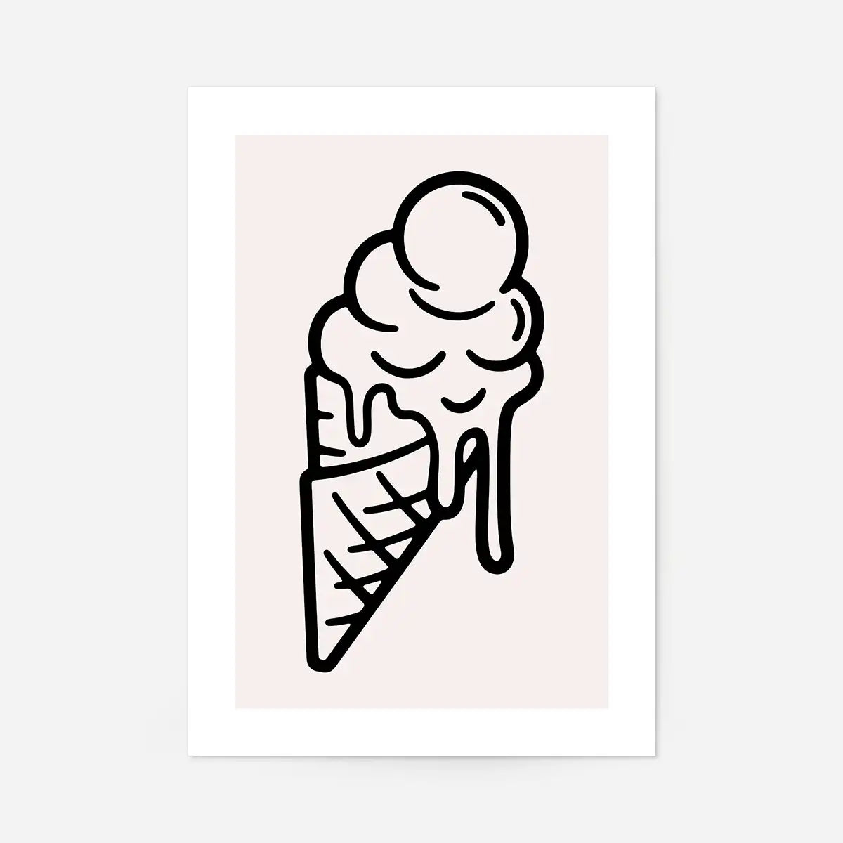Ice Cream Black And White Illustration Print
