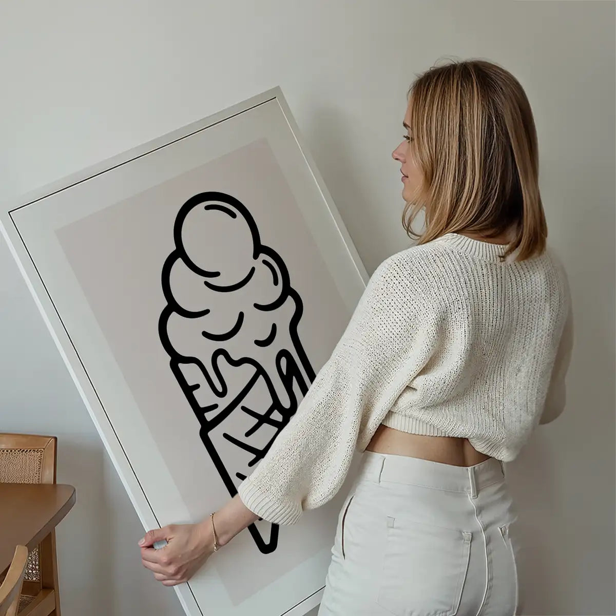 Ice Cream Black And White Illustration Print
