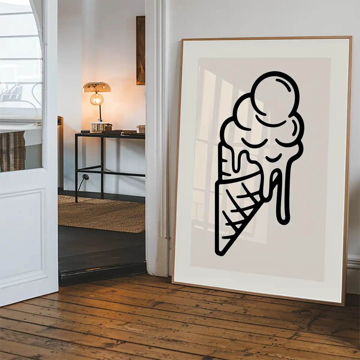 Ice Cream Black And White Illustration Print