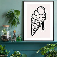 Ice Cream Black And White Illustration Print