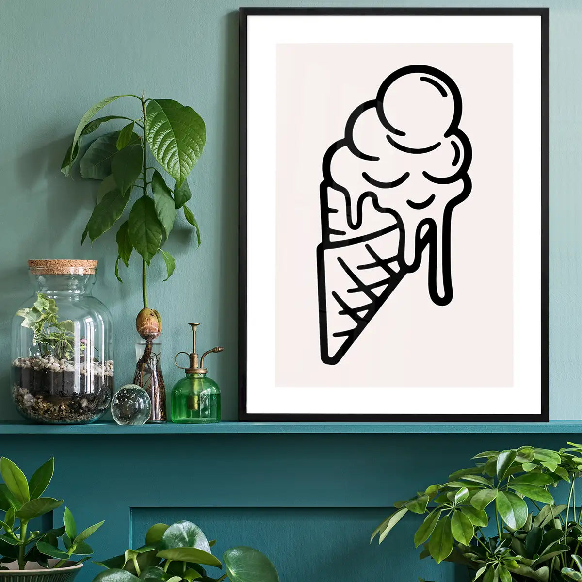 Ice Cream Black And White Illustration Print