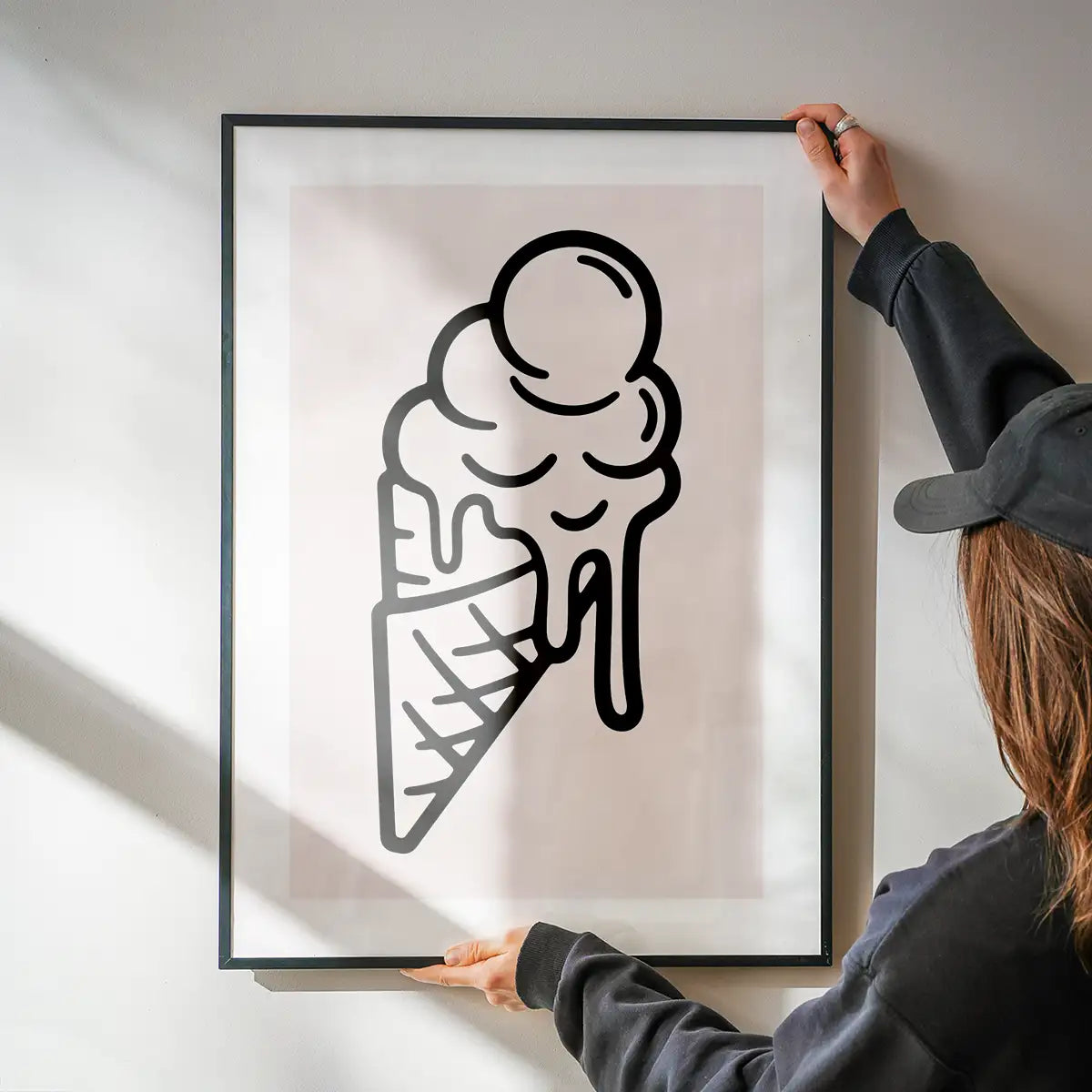 Ice Cream Black And White Illustration Print