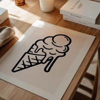 Ice Cream Black And White Illustration Print