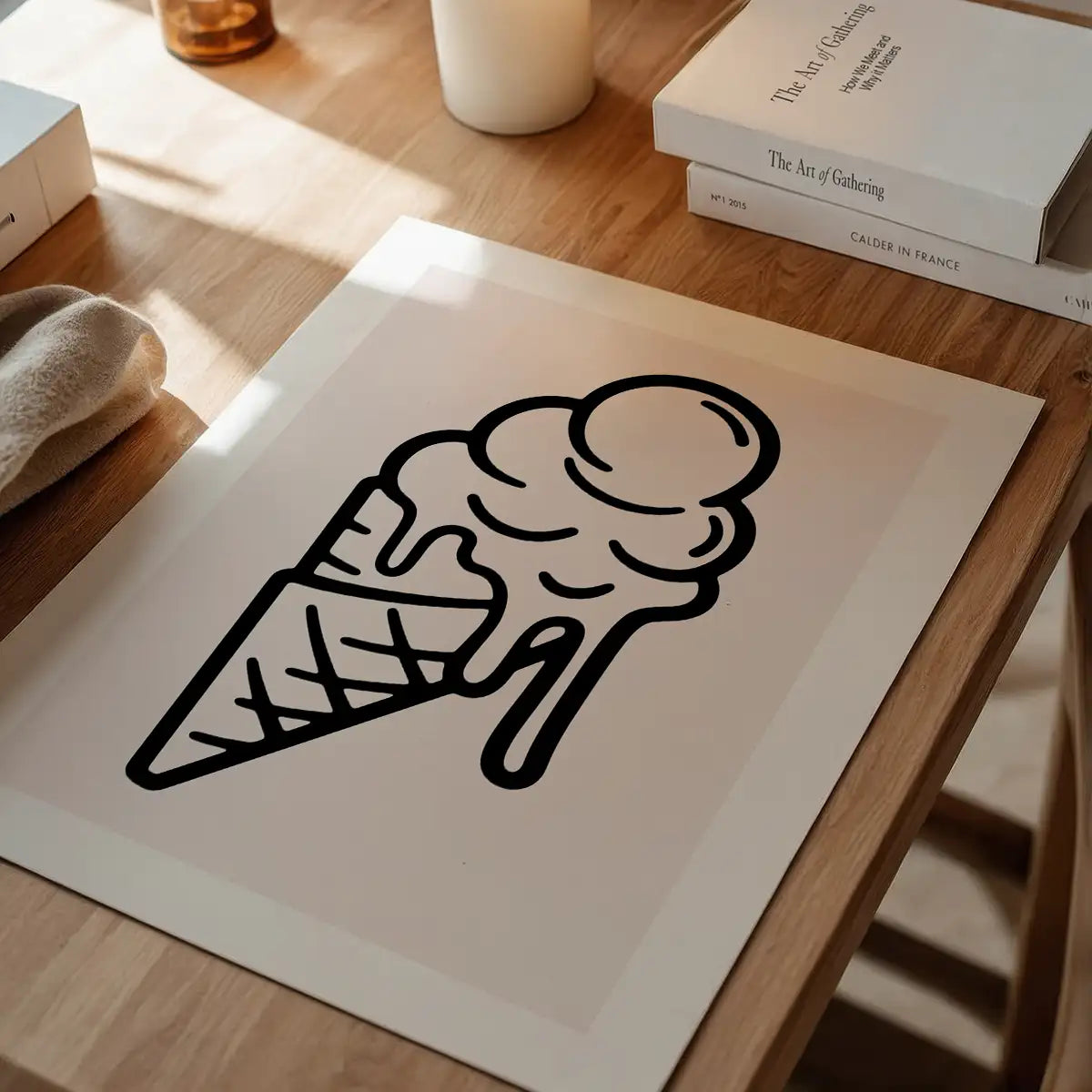 Ice Cream Black And White Illustration Print