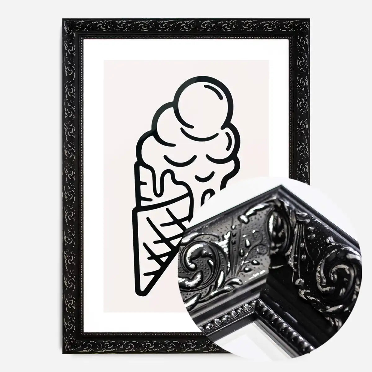 Ice Cream Black And White Illustration Print