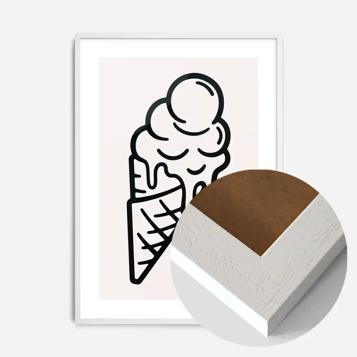 Ice Cream Black And White Illustration Print