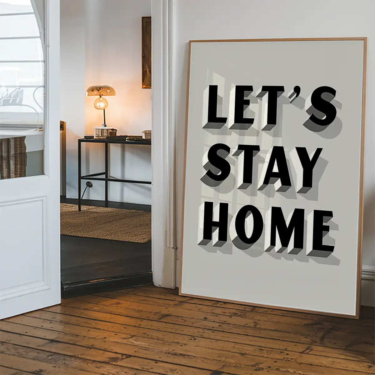 Let's Stay Home Grey Print
