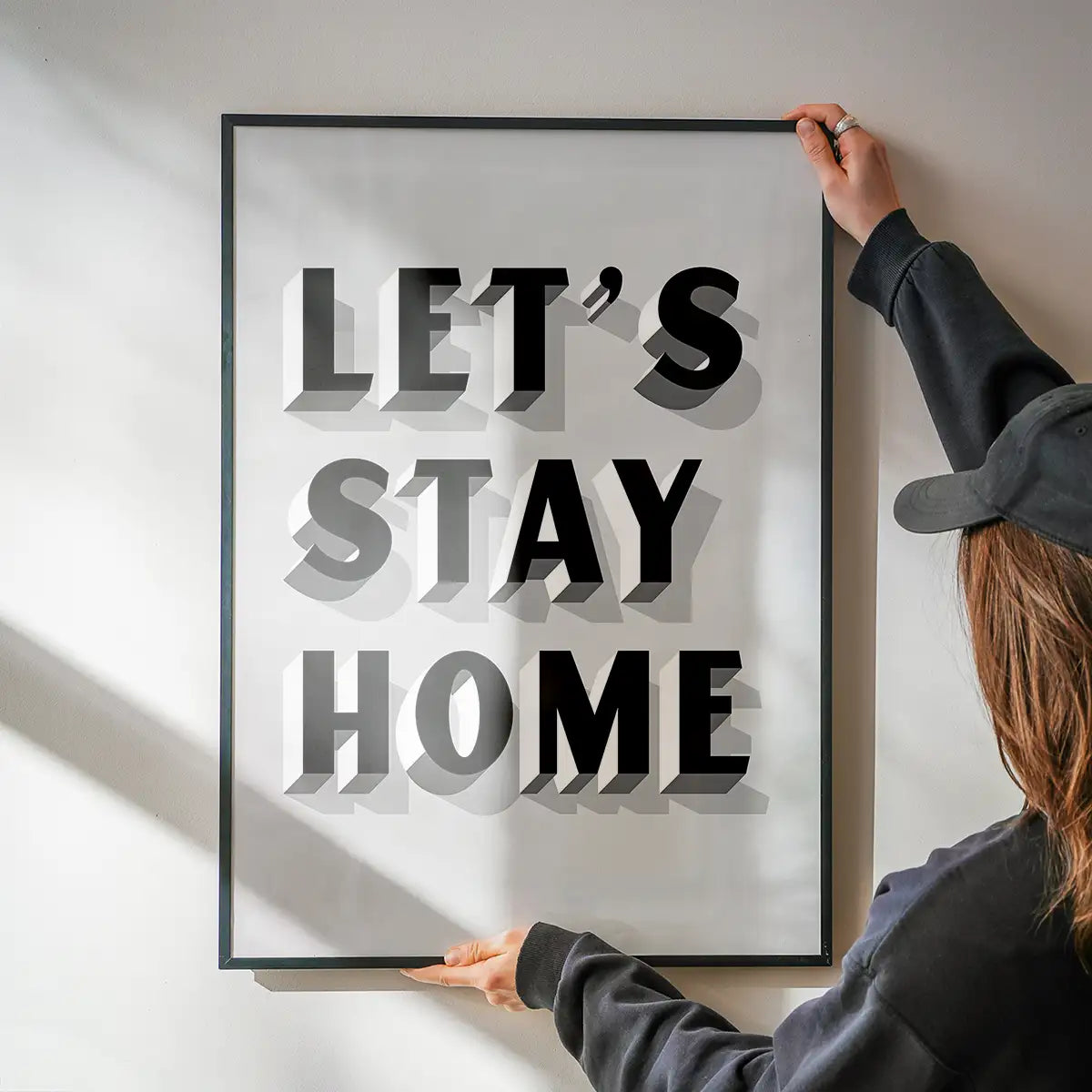 Let's Stay Home Grey Print