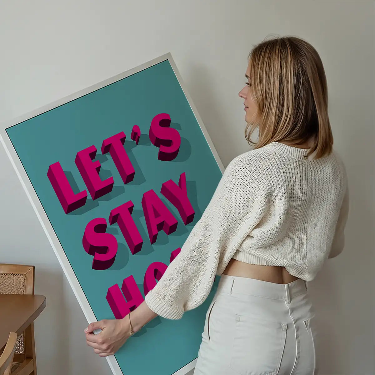 Let's Stay Home Bright Pink Print