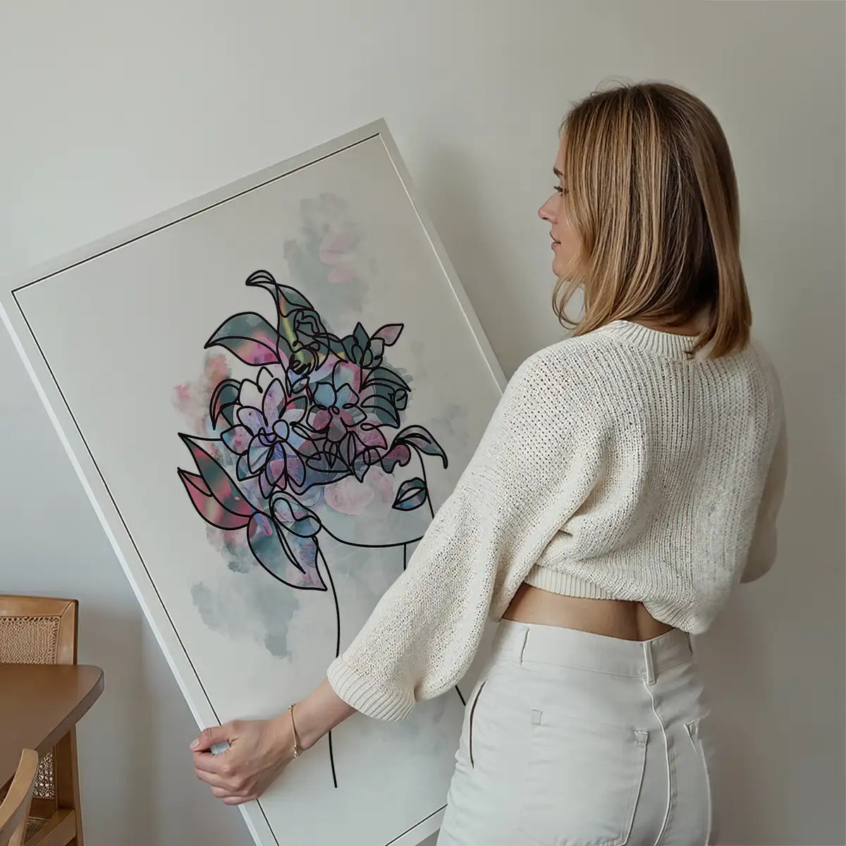 Flower Hair Line Art Print