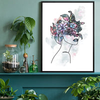 Flower Hair Line Art Print