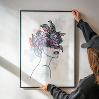 Flower Hair Line Art Print