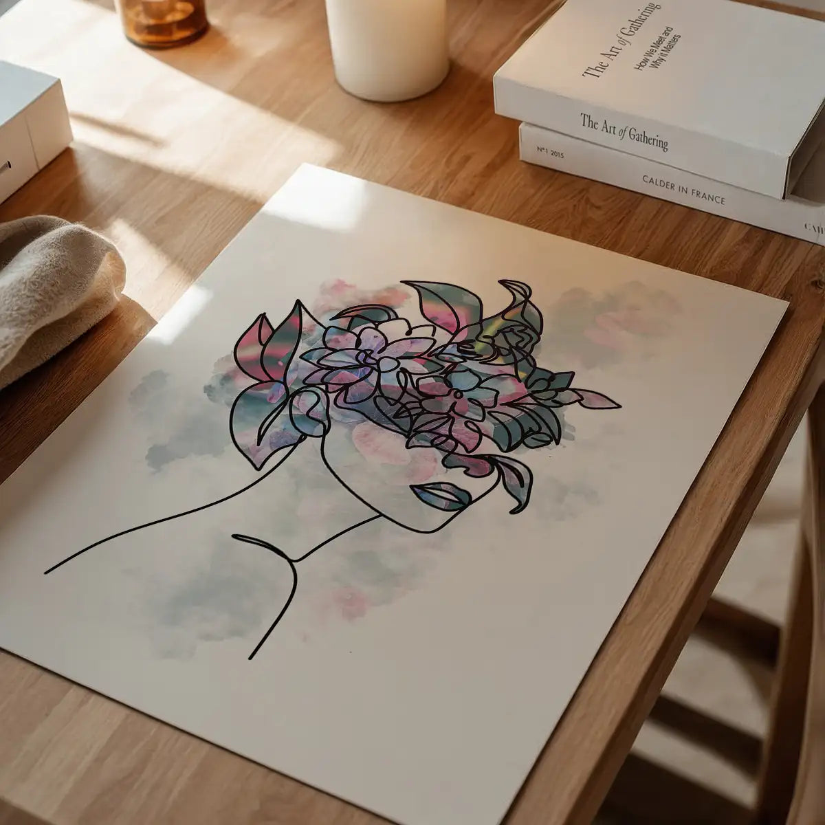 Flower Hair Line Art Print