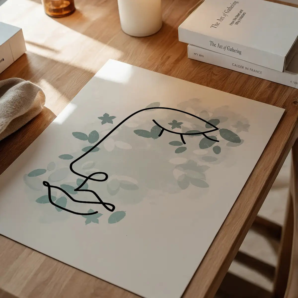 Leaves Face Line Art Print
